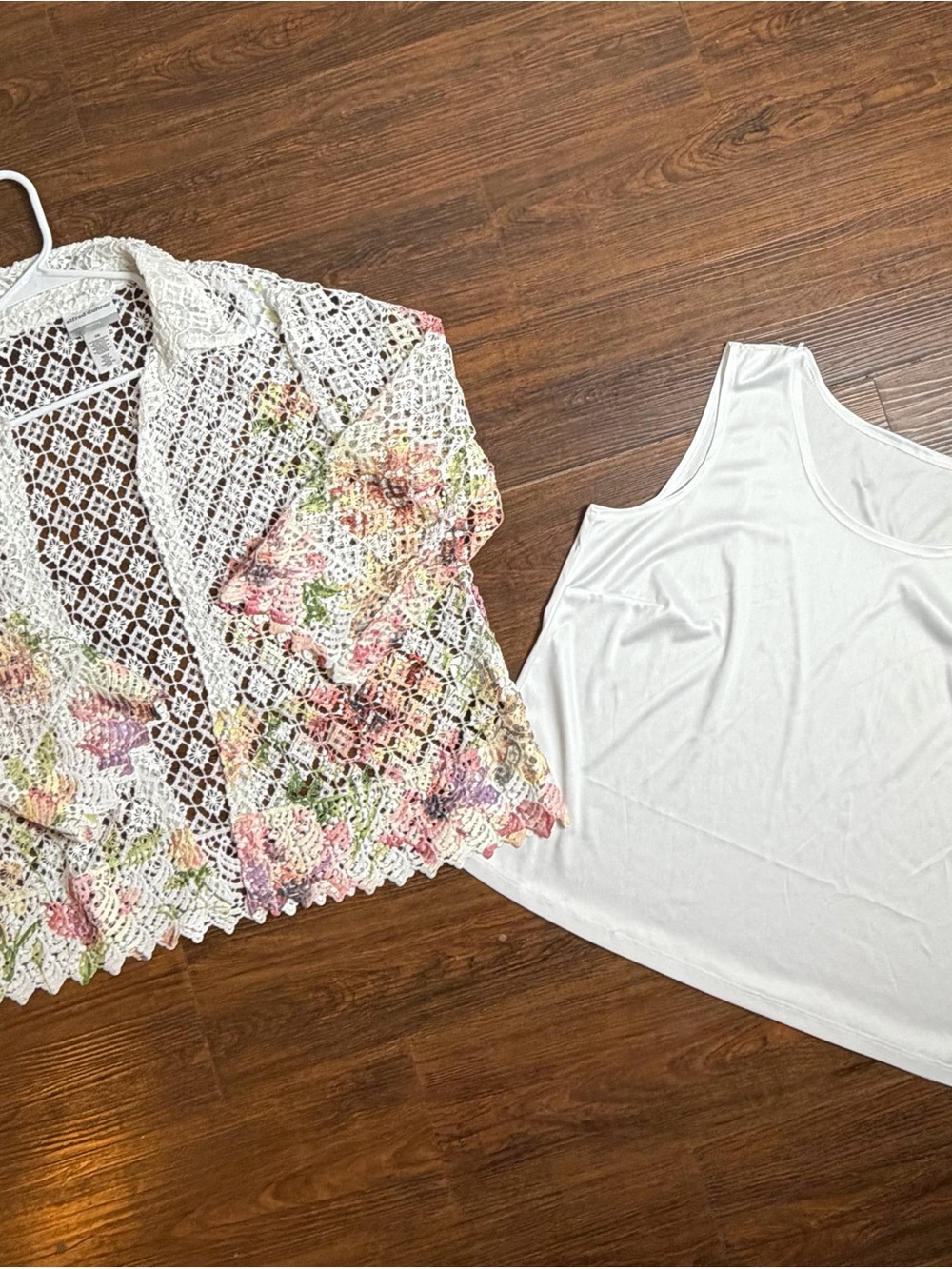 Alfred Dunner White Tank with Cream Crochet Floral Overlay